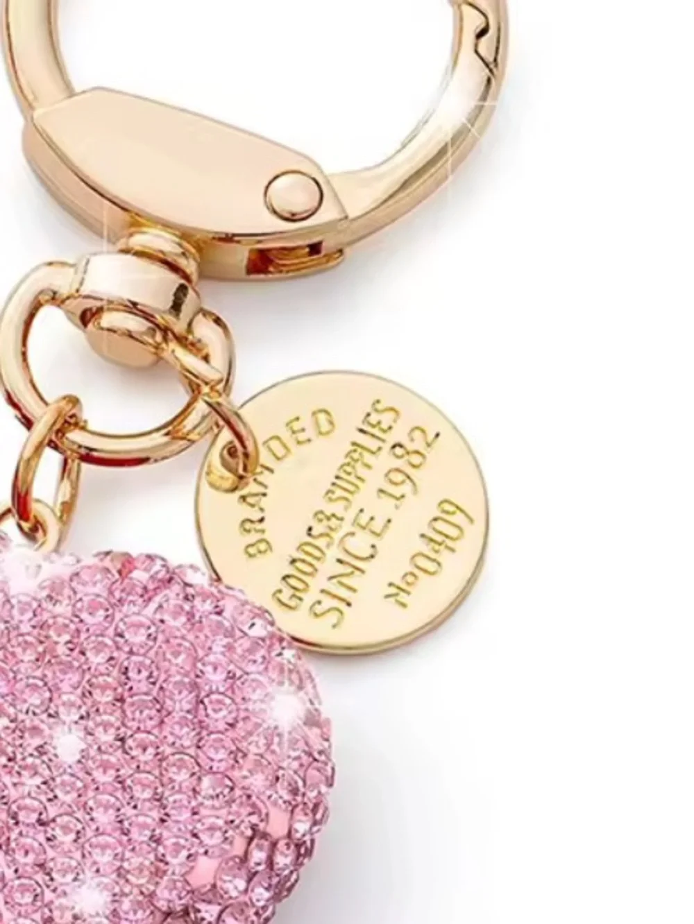 Luxury Crystal Pink Heart Key Ring with Gold Hardware